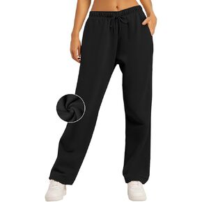 AUTOMET Women's Wide Leg Sweatpants Fleece Lined Baggy Straight Leg Lounge Pants Fall Outfits Athletic Joggers with Pockets