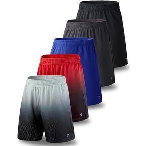 5 Pack Boys Athletic Shorts Mesh Basketball Youth Apparel Kids Sports Active Gear with Pockets