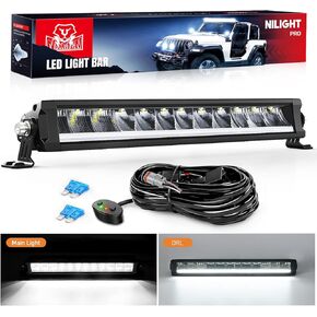 Nilight 12.2 Inch Single Row LED Light Bar 2PCS 45W 4980LM Anti-Glare Flood Spot Combo DRL Offroad Slim Light Bar IP68 w/ 16AWG DT Wiring Kit for Pickup Truck SUV ATV UTV 4x4 Jeep