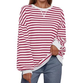 Trendy Queen Oversized Sweatshirt for Women 2024 Fall Crewneck Striped Long Sleeve Shirts Hoodies Preppy Top Y2K Outfits