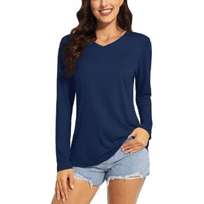 TACVASEN Women's UPF 50+ Sun Protection V Neck Long Sleeve Tops Quick Dry Hiking Running Workout T-Shirts