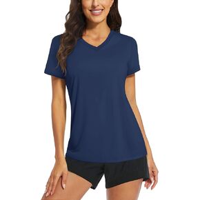 تي شيرت TACVASEN للسيدات بعامل حماية من أشعة الشمس 50+ للحماية من الشمس ورقبة على شكل حرف V وأكمام قصيرة تي شيرت سريع الجفاف للمشي لمسافات طويلة والجري والتمارين in Kuwait