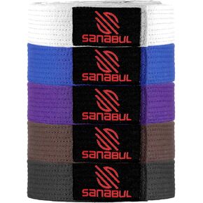 Sanabul BJJ Belt for Men & Women Brazilian Jiu Jitsu Belt with Ranking Stripes Sleeve Bar Kids Jiu Jitsu Gi Belt