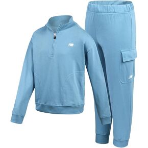 New Balance Girls' Sweatsuit - 2 Piece Active Fleece Zip Sweatshirt and Cargo Sweatpants - Jogger Pants Set for Girls (7-12)