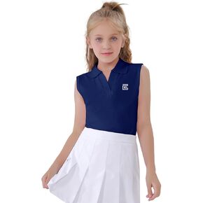 EXARUS Girls' Golf Polo Tennis Shirts Kids Sleeveless V-Neck Athletic Workout Tank Tops UPF 50+ Quick Dry Golf Clothes
