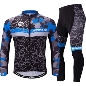 sponeed Cycling Clothes for Men Long Sleeve Mountain Bike Road Bicycle Shirt Jerseys Padded Pants Biking Outfits