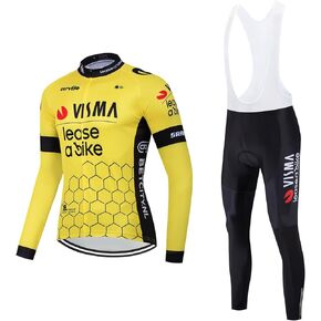 Men's Cycling Clothing Set Long Sleeve Cycling Jersey Zipper Pocket Bike Outfit Cycling Bib Pants Gel Padded