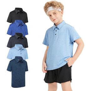 5 Pack Boys&Girls Athletic Polo Quick Dry Short Sleeve Youth Performance Activewear Golf Shirt for Kids