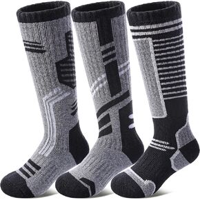 Kids Merino Wool Ski Socks Boys Girls Thermal Winter Warm Thick Cozy Socks for Skiing Snowboarding 3 Pairs