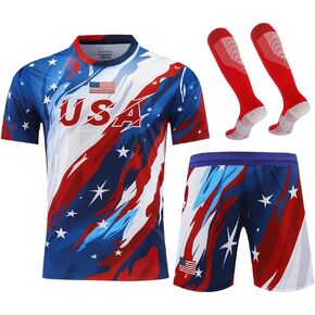 USA Kids Soccer Jerseys Colorful Clothing Boys and Girls Youth Shirts and Shorts +Sock