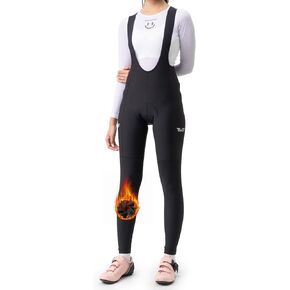 ROCKBROS Cycling Bib Pants Women Padded Winter Bike Thermal Tights Fleece Lined Leggings with Back Pocket