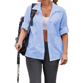 PINSPARK Womens UPF 50+ UV Sun Protection Shirts Long Sleeve Outdoor Fishing Blouse Quick Dry Safari Hiking Tops with Pockets