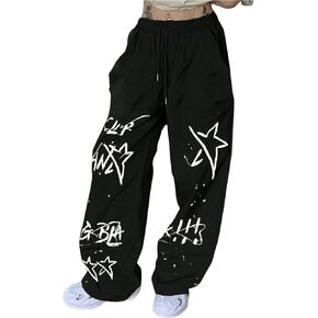 GORGLITTER Women's Y2k Baggy Parachute Pants Drawstring High Waisted Track Pants