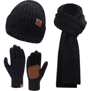 FZ FANTASTIC ZONE Mens Winter Knit Hat Beanie Long Neck Scarf Touchscreen Gloves Set Fleece Skull Caps Gifts for Men Women