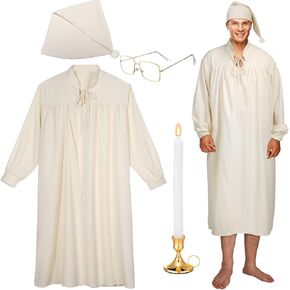 Cuffbow 5 Pcs Funny Pajama Set for Men Includes Nightgown Men's Night Sleeping Hat Glasses Candle Holder with Candle
