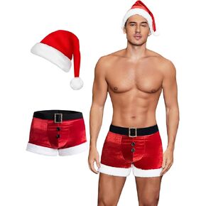 Avidlove Men's Christmas Lingerie Set Sexy Santa Outfits 2PCS Red Boxers Holiday Briefs Underwear With Hat S-XXL