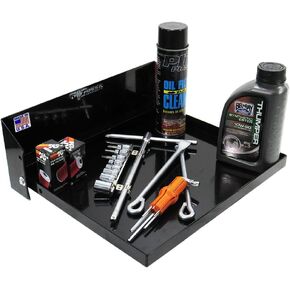 Pit Posse 609 Work Station Fold Flip Out Tray Cabinet Shelf - Garage Shop Enclosed Trailer - Folding Aluminum Multi Use Utility Tray Table Organizer for Motorcycle ATV Car Tools 16"-Made in USA