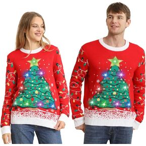 Ugly Christmas Sweater Women Men 2024,Light Up Christmas Sweater,Funny Cute Reindeer Unisex Xmas Tacky Sweater Couples
