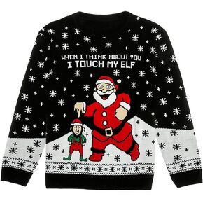 I Touch My Elf Funny Ugly Christmas Sweater for Men Women Santa Hilarious Xmas Adult Unisex Sweaters