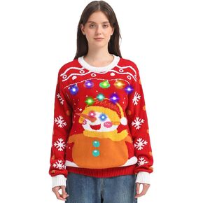 MGparty Ugly Christmas Sweater for Women 2024 Christmas Cute Light Up Sweaters Holiday Party Novelty Funny Pullover