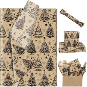 Bolsome 100 Sheets Christmas Tissue Paper for Gift Wrapping Kraft White Reindeer Xmas Tree Woodland Printed Tissue Paper for Gift Bags for Winter Holidays Christmas Party DIY Craft, 20 × 14 Inches in Kuwait