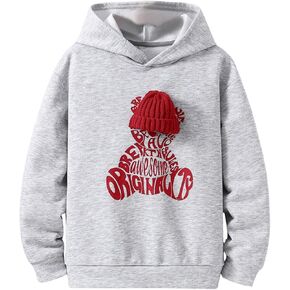 SHENHE Boy's Letter Print Bear Graphic Hoodie Loose Fit Beanie Patched Sweatshirt Pullover
