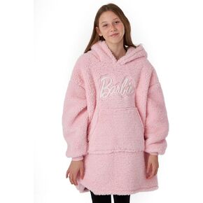 Barbie Girls Wearable Hooded Blanket | Young Ladies Embroidered Classic Logo Fleece Hoodie in Pink | Movie Loungewear Gift