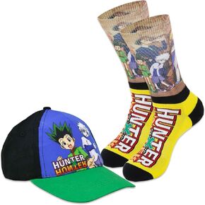 Hunter x Hunter Apparel Set - Bundle with 1 Pair of Crew Socks Size 8-12 Plus Baseball Hat | Hunter x Hunter Merchandise for Kids