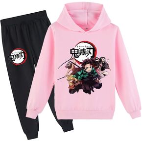 D.O.T Boys Girls Anime Slayer Tracksuit Pullover Hoodie Jogging Pants Set 2 Pieces Sweatshirt for Kids 2-15Years