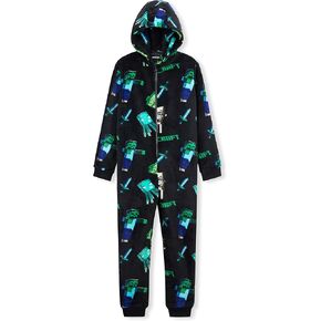 Minecraft Boys Fleece Hooded One-Piece Pajamas, Warm Fleece Hooded Loungewear Suit for Boys - Gifts for Gamers