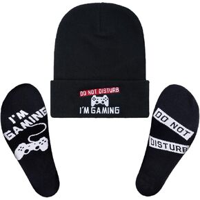 Gaming Lover Gift Set for Boys, I'm Gaming Do Not Disturb Socks Beanie Hat, Funny Socks, Men Gift for Birthday, Christmas, New Year, Halloween