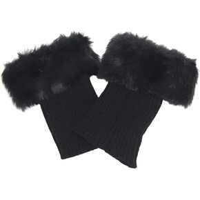 Faux Fur Boot Cuffs Short Leg Warmers Warm Ankle Cuffs Boot Leg Cuffs Womens Boot Covers Knitted Leg Sleeves Winter Boot Socks Black