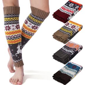 SATINIOR 4 Pairs Cable Knit Leg Warmers Women Winter Knitted Crochet Knee Boot Christmas Stockings Cuffs Long Legging Socks(Gray, Wine Red, Coffee, Khaki,Deer) in Saudi Arabia