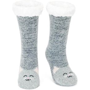 Slipper Socks for Women with Grippers Fuzzy Warm Soft Cozy Thick Warm Cute Cartoon Animal Plush-lined Slipper Socks