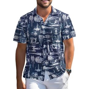 99TIMORO Spaceship Hawaiian Shirt, Warship Button Shirt, Wars Movie Short Sleeve Shirt, Birthday Gifts