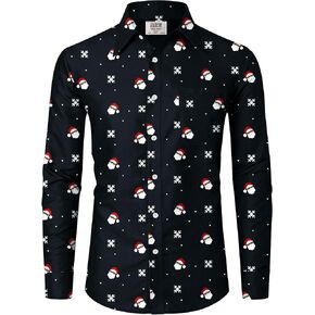 Arvilhill Men's Christmas Shirts Long Sleeve Ugly Xmas Button Shirts (S-XXL)