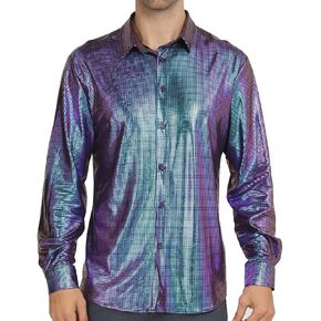 WULFUL Men Dress Shirt Sequins Long Sleeve Button Down Shirt Luxury Disco Party Nightclub Christmas Prom Costume