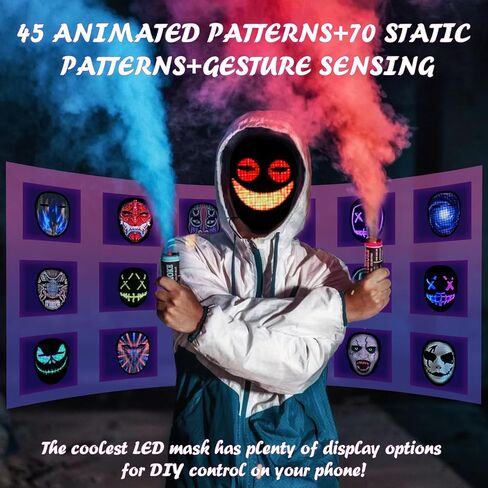 Depointer Life Led Mask with Rechargeable Bluetooth-compatible App Controlled, Customizable Shining Mask, Lighted Face Transforming Mask, unisex-Adult in Saudi Arabia