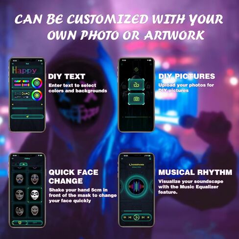 Depointer Life Led Mask with Rechargeable Bluetooth-compatible App Controlled, Customizable Shining Mask, Lighted Face Transforming Mask, unisex-Adult in Saudi Arabia