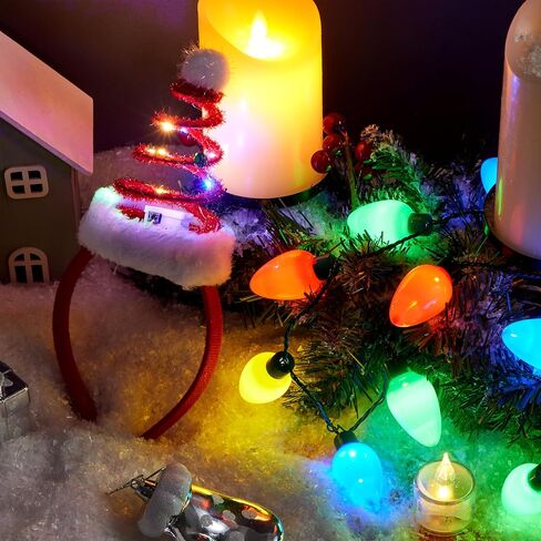 JOYIN 2 قطعة قلادة عيد الميلاد LED وعصابة رأس شجرة عيد الميلاد، تضيء قلادة عيد الميلاد مع 9 مصابيح، أغطية رأس عيد الميلاد لحفلات عيد الميلاد وعيد الميلاد زي هدايا حفلات عيد الميلاد. in Saudi Arabia