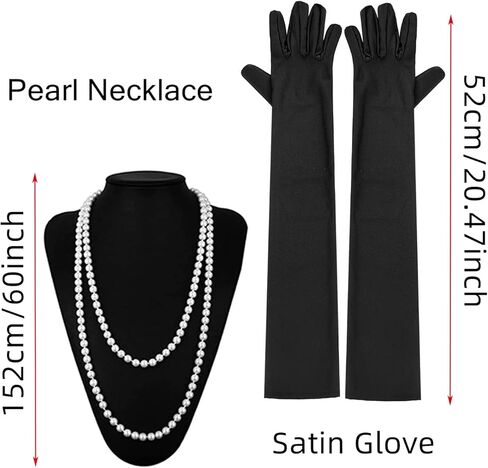 1920s Flapper Accessories Set, Roaring 20s Accessories Women Feather Headpiece Necklace Earrings Long Gloves,Black Gold in Saudi Arabia