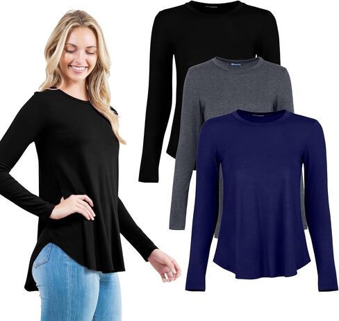 سترة نسائية طويلة الأكمام من Azules مقاس كبير - قميص علوي كاجوال متدفق مع رقبة دائرية واسعة للارتداء طوال العام in Kuwait