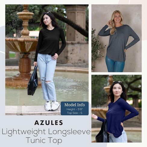 سترة نسائية طويلة الأكمام من Azules مقاس كبير - قميص علوي كاجوال متدفق مع رقبة دائرية واسعة للارتداء طوال العام in Kuwait
