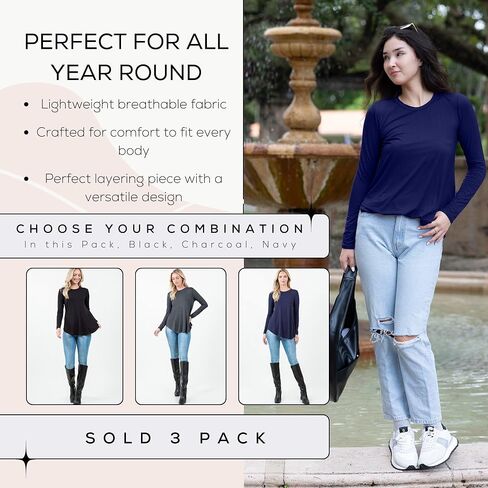 سترة نسائية طويلة الأكمام من Azules مقاس كبير - قميص علوي كاجوال متدفق مع رقبة دائرية واسعة للارتداء طوال العام in Kuwait