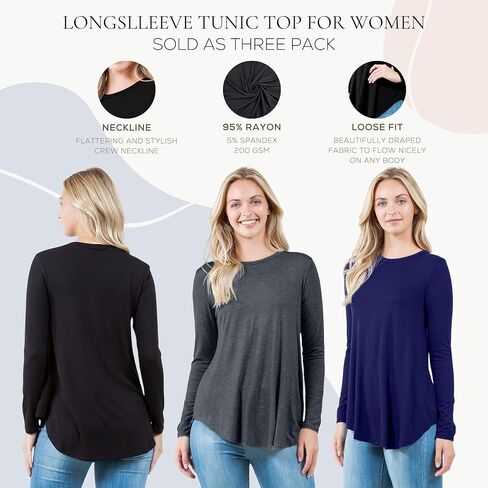 سترة نسائية طويلة الأكمام من Azules مقاس كبير - قميص علوي كاجوال متدفق مع رقبة دائرية واسعة للارتداء طوال العام in Kuwait