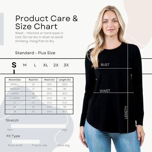 سترة نسائية طويلة الأكمام من Azules مقاس كبير - قميص علوي كاجوال متدفق مع رقبة دائرية واسعة للارتداء طوال العام in Kuwait