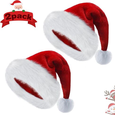 Christmas Hat, Santa Hat for Adults, Santa Hat for Kids, Unisex Velvet Comfort Extra Thicken Xmas Hat for Christmas in Saudi Arabia