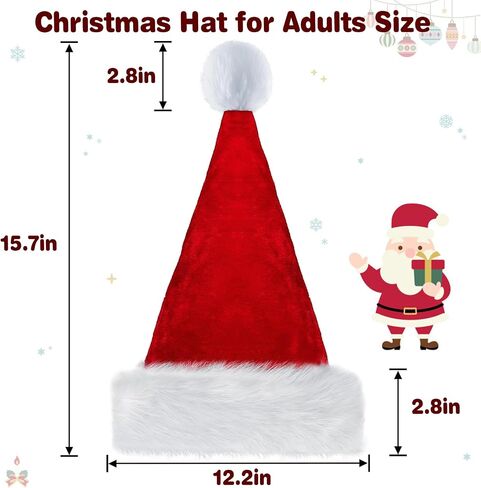 Christmas Hat, Santa Hat for Adults, Santa Hat for Kids, Unisex Velvet Comfort Extra Thicken Xmas Hat for Christmas in Saudi Arabia