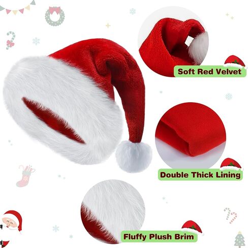 Christmas Hat, Santa Hat for Adults, Santa Hat for Kids, Unisex Velvet Comfort Extra Thicken Xmas Hat for Christmas in Saudi Arabia
