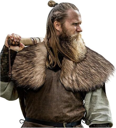 L'VOW Men Viking Fur Shawl Medieval Faux Fur Mantle Shoulder Wrap Collar Warrior Renaissance LARP Cosplay Costume in Saudi Arabia